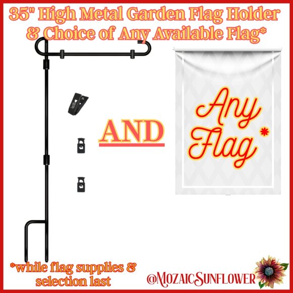 Garden Flag Stand & Flag SET 35" Rust Resistant Metal Free Wind Clips NWT - Picture 1 of 3